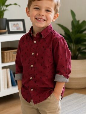 Maximus Rex Kids Burgundy Button-Down Shirt with Triangle Print